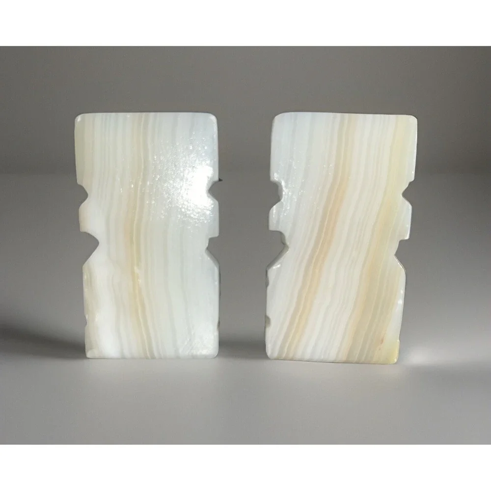 VTG Pair Carved Heavy Onyx Marble Aztec Mayan Tiki Bookends Decor 3 1/2‎ inch